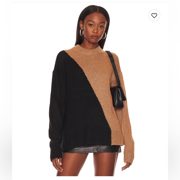 L'Academie Dagan Color Block Crewneck in Black & Camel Sweater